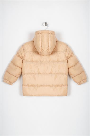 Kapüşonlu Uzun Kol Düğmeli Fermuarlı Krem Renk Erkek Çocuk Mont
