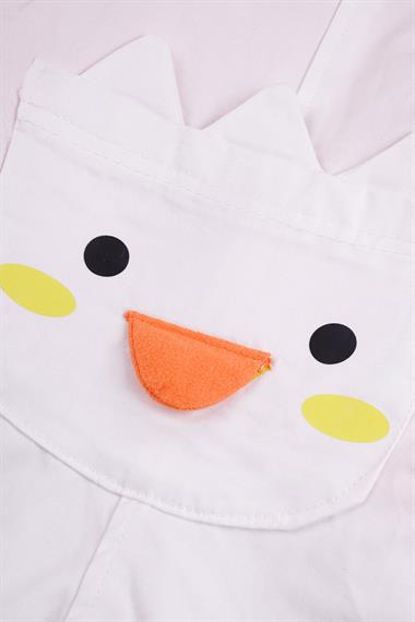 Bisiklet Yaka Kısa Kol Civciv Figürlü Cepli Beyaz Renk Erkek Çocuk Şortlu Salopet