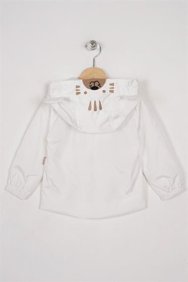 Kapüşonlu Uzun Kol Fermuarlı Ayıcık Aksesuarlı Beyaz Renk Erkek Çocuk Yağmurluk