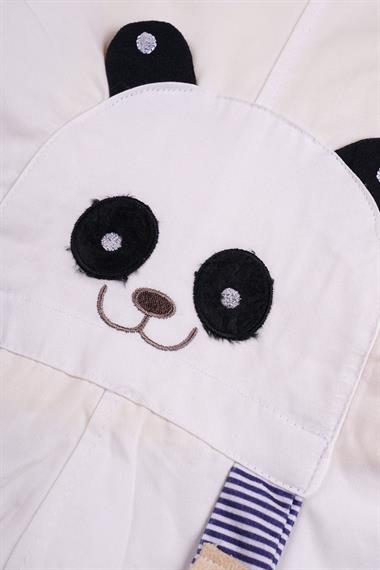 Bisiklet Yaka Kısa Kol Panda Figürlü İçi Tshirtlü Beyaz Renk Erkek Çocuk Şortlu Salopet