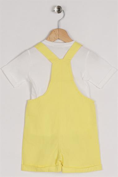 Bisiklet Yaka Kısa Kol Panda Figürlü İçi Tshirtlü Sarı Renk Erkek Çocuk Şortlu Salopet