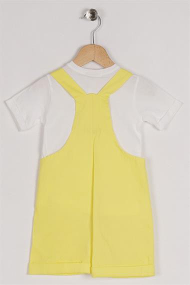 Askılı Donald Figürlü Cep Detaylı Sarı Renk Erkek Çocuk Şortlu Salopet