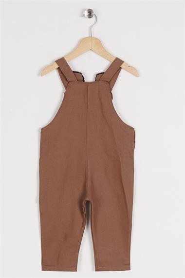 Askılı Çift Cepli Kedicik Kahverengi Renk Erkek Çocuk Tulum