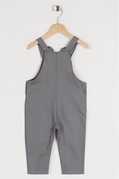 Askılı Çift Cepli Kedicik Gri Renk Erkek Çocuk Tulum