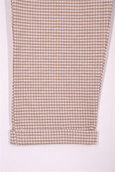 Ekose Desenli Double Paça Bej Renk Kız Çocuk Pantolon