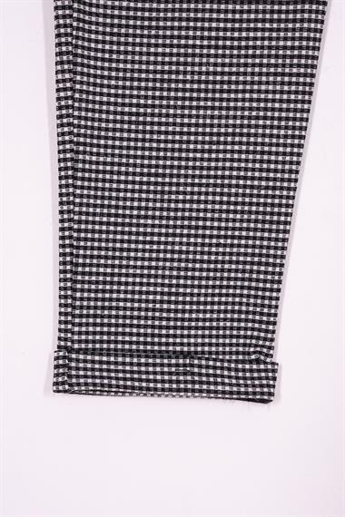 Ekose Desenli Double Paça Siyah Renk Kız Çocuk Pantolon