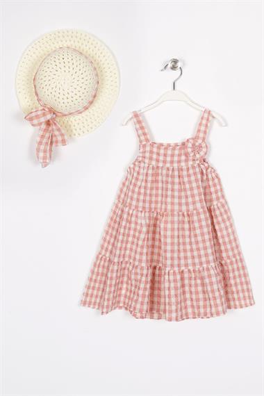 Askılı Fiyonk Detaylı Pudra Renk Kız Çocuk Elbise