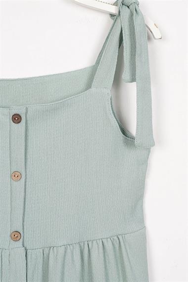 Askılı Ön Düğmeli Çağla Yeşili Renk Kız Çocuk Elbise