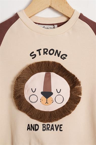 Aslan Figürlü Yazı Baskılı Kahverengi Renk Erkek Çocuk İkili Takım