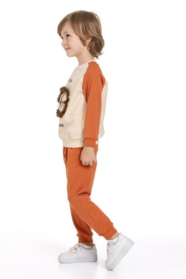 Aslan Figürlü Yazı Baskılı Kiremit Renk Erkek Çocuk İkili Takım