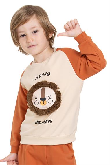 Aslan Figürlü Yazı Baskılı Kiremit Renk Erkek Çocuk İkili Takım