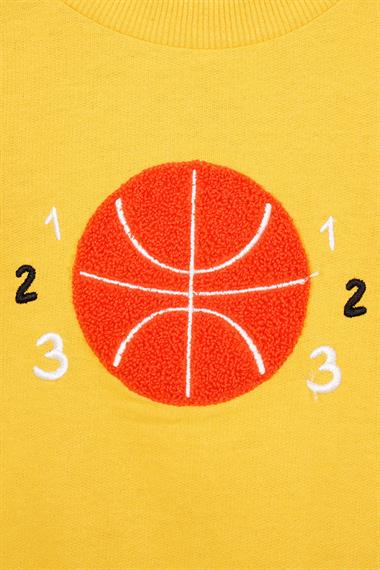 Basket Topu Nakışlı Koyu Hardal Renk Erkek Çocuk Sweatshirt