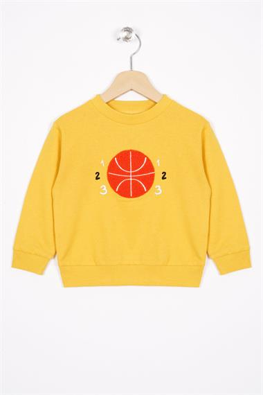 Basket Topu Nakışlı Koyu Hardal Renk Erkek Çocuk Sweatshirt