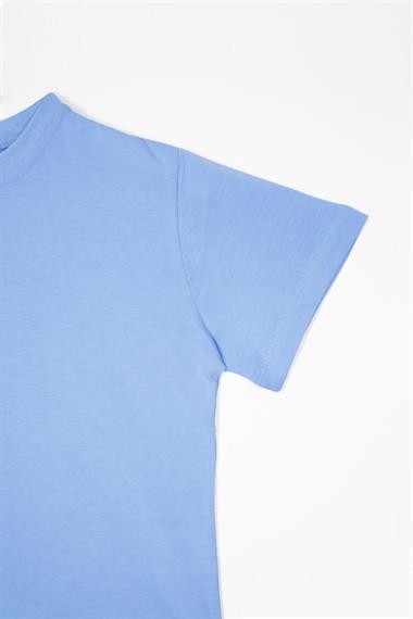 Bisiklet Yaka Açık Mavi Renk Erkek Çocuk Tshirt