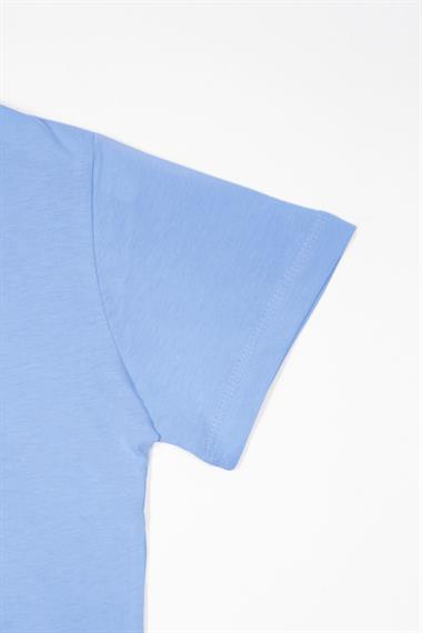 Bisiklet Yaka Açık Mavi Renk Erkek Çocuk Tshirt