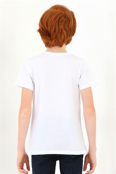 Bisiklet Yaka Ekru Renk Erkek Çocuk Tshirt