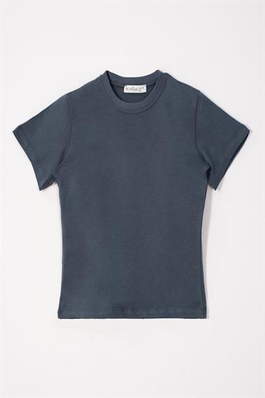 Bisiklet Yaka Füme Renk Erkek Çocuk Tshirt