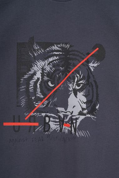 Bisiklet Yaka Kaplan Baskılı Füme Renk Erkek Çocuk Tshirt