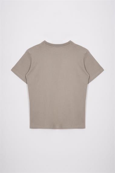 Bisiklet Yaka Kaplan Baskılı Vizon Renk Erkek Çocuk Tshirt