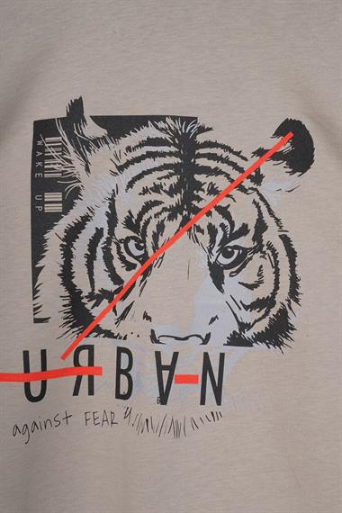 Bisiklet Yaka Kaplan Baskılı Vizon Renk Erkek Çocuk Tshirt