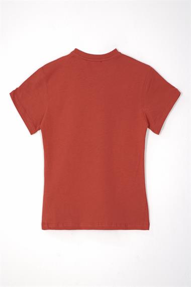 Bisiklet Yaka Kiremit Renk Erkek Çocuk Tshirt