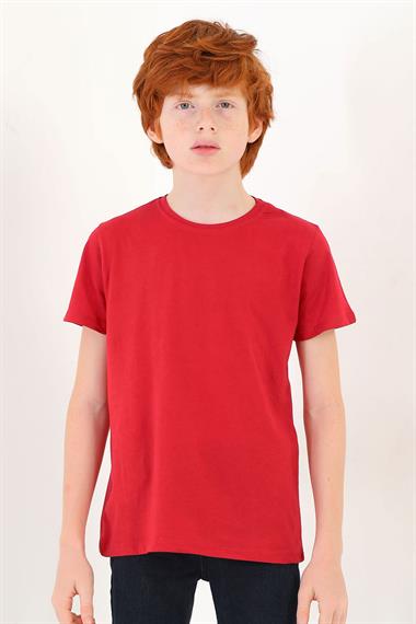 Bisiklet Yaka Kırmızı Renk Erkek Çocuk Tshirt