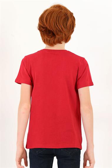 Bisiklet Yaka Kırmızı Renk Erkek Çocuk Tshirt