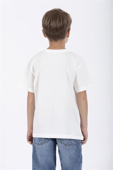 Bisiklet Yaka Kısa Kol Balına Baskılı Ekru Renk Erkek Çocuk Tshirt
