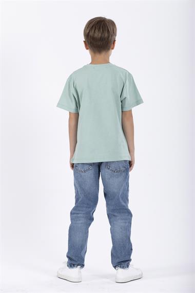 Bisiklet Yaka Kısa Kol Balına Baskılı Cagla Yesil Renk Erkek Çocuk Tshirt