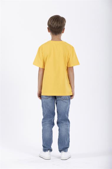Bisiklet Yaka Kısa Kol Balına Baskılı Koyu Sari Renk Erkek Çocuk Tshirt