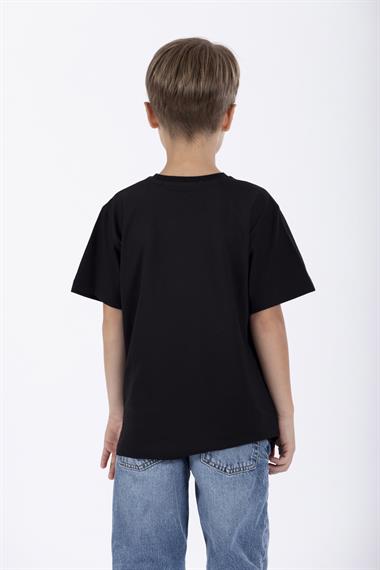 Bisiklet Yaka Kısa Kol Balına Baskılı Siyah Renk Erkek Çocuk Tshirt
