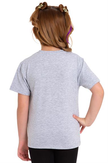 Bisiklet Yaka Kısa Kol Baskısız Gri Melanj Renk Kız Çocuk Tshirt
