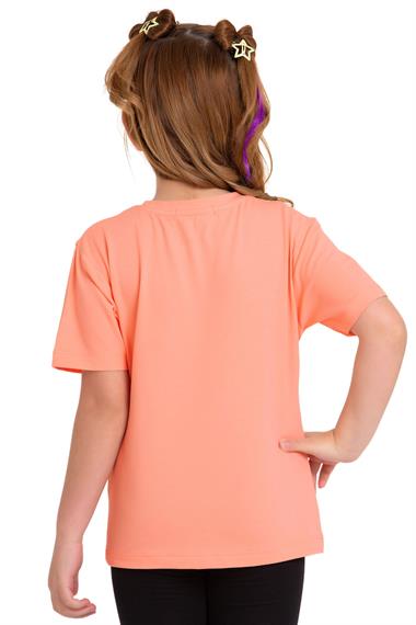 Bisiklet Yaka Kısa Kol Baskısız Somon Renk Kız Çocuk Tshirt