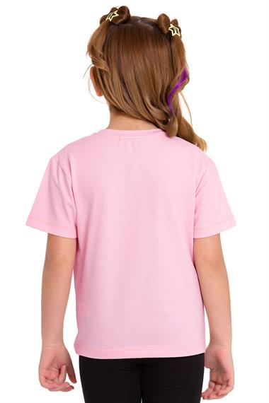 Bisiklet Yaka Kısa Kol Baskısız Pembe Renk Kız Çocuk Tshirt