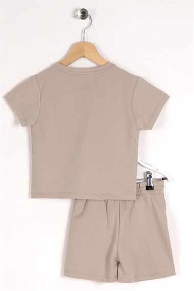 Bisiklet Yaka Kısa Kol Bej Renk Erkek Çocuk Sortlu Takım