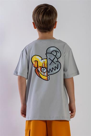 Bisiklet Yaka Kısa Kol Baskılı Taş Rengi Erkek Çocuk Tshirt