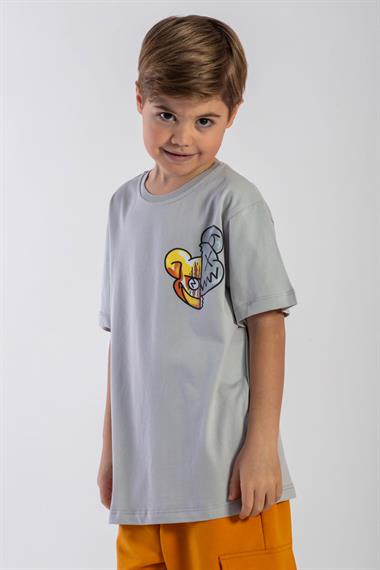 Bisiklet Yaka Kısa Kol Baskılı Taş Rengi Erkek Çocuk Tshirt