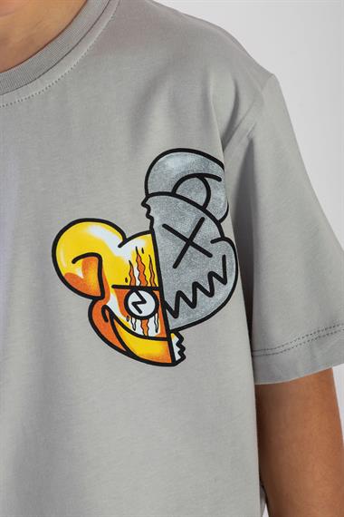 Bisiklet Yaka Kısa Kol Baskılı Taş Rengi Erkek Çocuk Tshirt