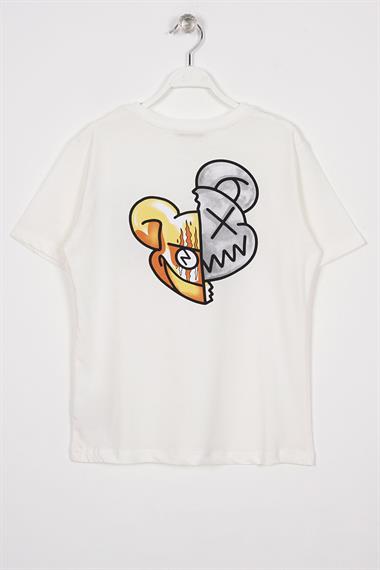 Bisiklet Yaka Kısa Kol Baskılı Ekru Renk Erkek Çocuk Tshirt