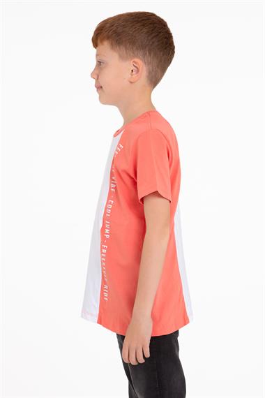 Bisiklet Yaka Kısa Kol Çift Renkli İndigo Renk Erkek Çocuk Tshirt