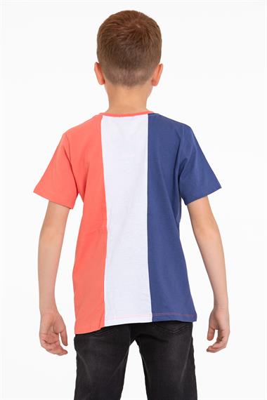 Bisiklet Yaka Kısa Kol Çift Renkli İndigo Renk Erkek Çocuk Tshirt