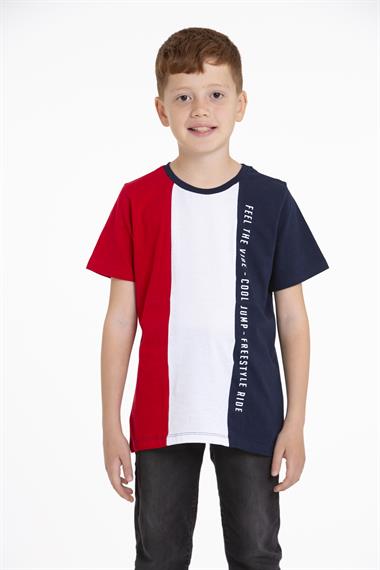Bisiklet Yaka Kısa Kol Çift Renkli Lacivert Renk Erkek Çocuk Tshirt