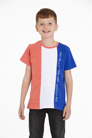 Bisiklet Yaka Kısa Kol Çift Renkli Saks Renk Erkek Çocuk Tshirt