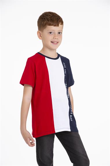 Bisiklet Yaka Kısa Kol Çift Renkli Lacivert Renk Erkek Çocuk Tshirt