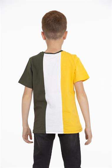 Bisiklet Yaka Kısa Kol Çift Renkli Haki Renk Erkek Çocuk Tshirt