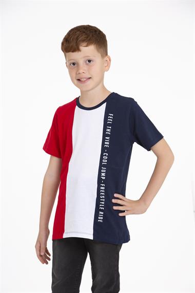 Bisiklet Yaka Kısa Kol Çift Renkli Lacivert Renk Erkek Çocuk Tshirt