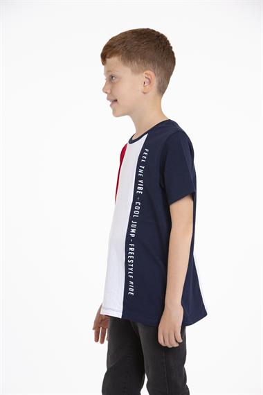 Bisiklet Yaka Kısa Kol Çift Renkli Lacivert Renk Erkek Çocuk Tshirt