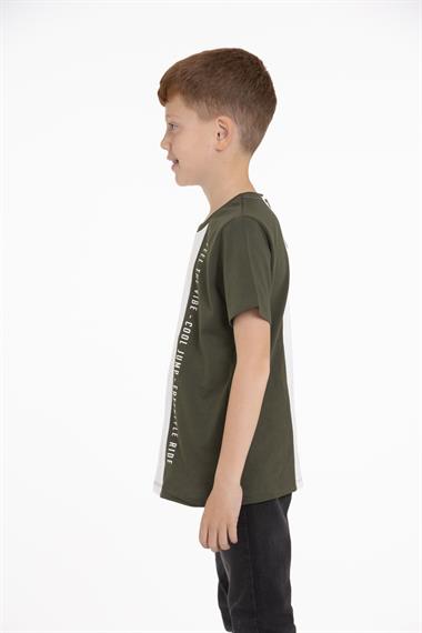 Bisiklet Yaka Kısa Kol Çift Renkli Haki Renk Erkek Çocuk Tshirt