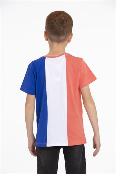 Bisiklet Yaka Kısa Kol Çift Renkli Saks Renk Erkek Çocuk Tshirt