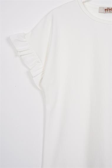 Bisiklet Yaka Kısa Kol Pötikare Detaylı Ekru Siyah Renk Kız Çocuk Pantolon Takım